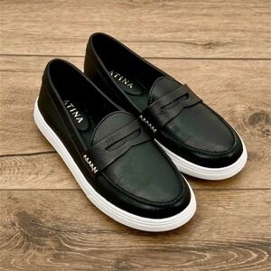 Patina 12609 Women's Size 6 Black Leather Loafers Slip On Comfort Casual Shoes